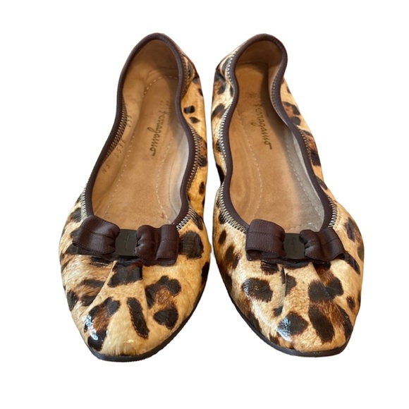 Salvatore Ferragamo My Joy Patent Leather Leopard print ballet flats sz 7 - Picture 2 of 16